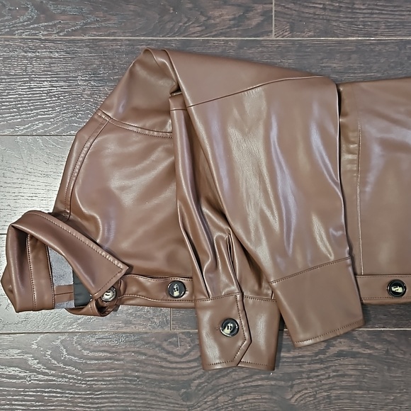 Sanctuary Brown Faux Leather Shirt Jacket Shacket, Small - Picture 4 of 14